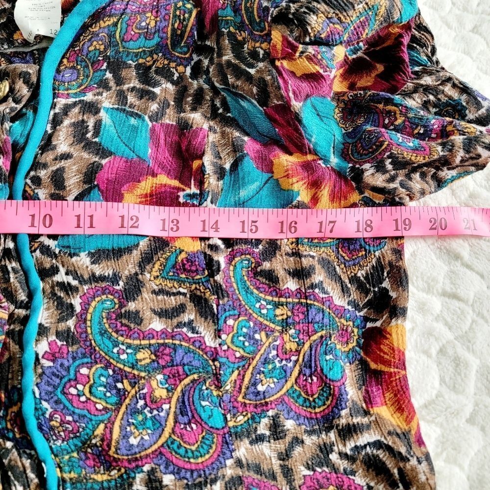 Vintage 1970s blouse button paisley floral leopard print 6 8 - Picture 8 of 11